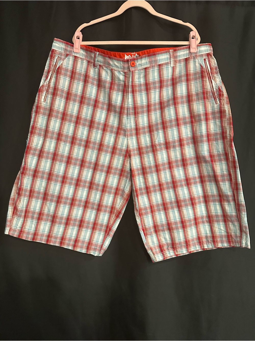 Men's Red Plaid Flat Front Shorts